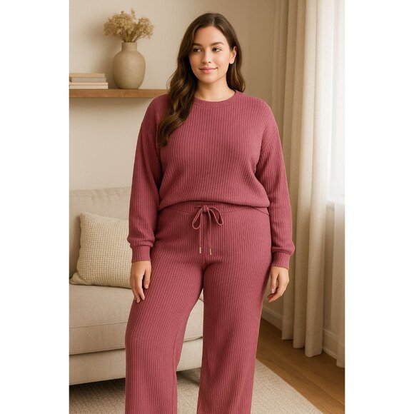 Honeydew XL 2-Piece Soft Rib Lounge Set Pajama Sleepwear Long Sleeve Shirt Pants - Picture 1 of 15